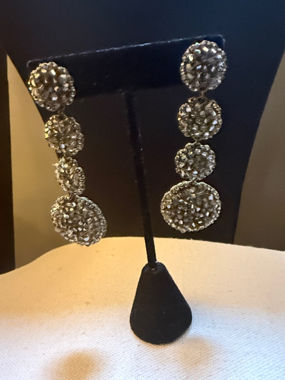 Roni Blanshay Signed Crystal Mesh Multi Disc Dangle Earrings with Post Backing. - Picture 5 of 6